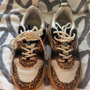 Steve Madden Leopard Print Sneakers - Black and Tan